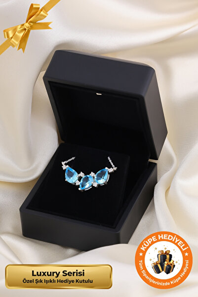 Lucente Jewellery Işıklı Hediye Kutulu Üçlü Su Damlası 925 Ayar Gümüş Kaplama...