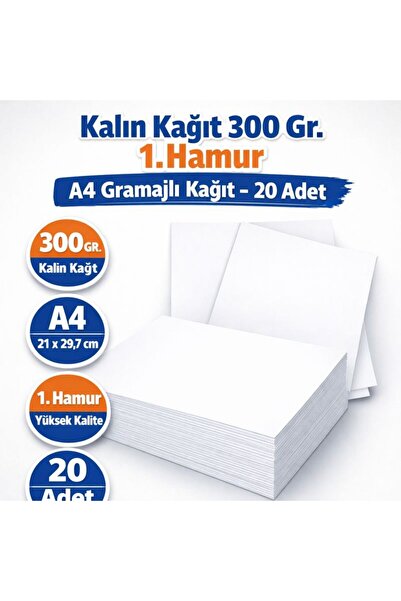 orbak Kalın Kağıt 300 Gr. 1. Hamur A4 Gramajlı Kağıt -20 Adet (0,37 KG)