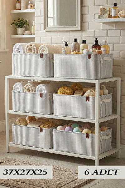 PH Prendi Home 6-секційний сірий смугастий багатофункціональний кошик для збе...