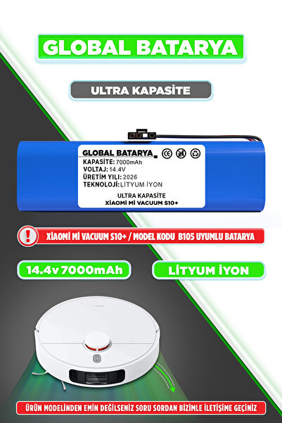 GLOBAL BATARYA Xiaomi Mi Vacuum S10+ Uyumlu Akıllı Robot Süpürge Bataryası 14...