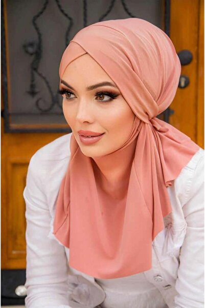 Aişe tesettür Açık Gülkurusu Çapraz Bantlı Medium Size Hijab