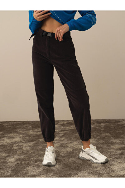 Xint Kadın Koyu Gri Pamuk Dokulu Regular Fit Pantolon