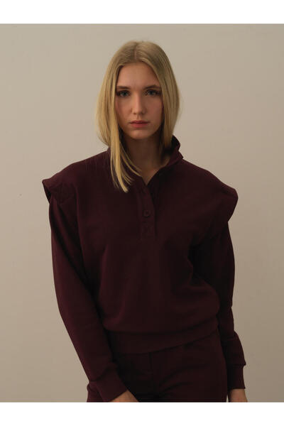 Xint Kadın Bordo Pamuk Dokulu Regular Fit Sweatshirt