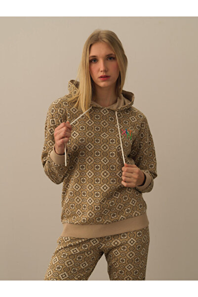 Xint Kadın Bej Işıltılı Lurex Detaylı Oversize Sweatshirt