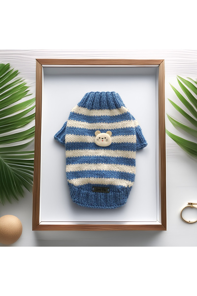 Lady Fify Blue White Striped Sweater for Cat Dog