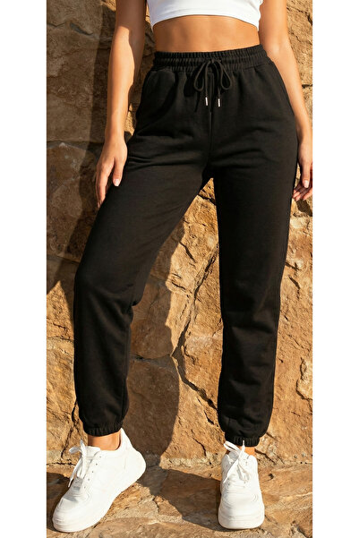Miyalon Pantaloni de sport negri Jogger cu picior elastic pentru femei