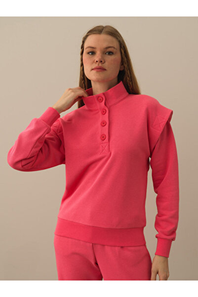 Xint Kadın Pembe Pamuk Dokulu Regular Fit Sweatshirt
