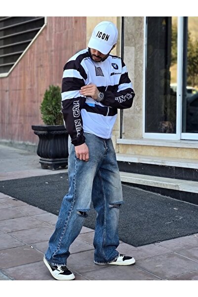 Lushen BMW //M Retro Unisex Paraşüt Kumaş Oversize Dijital Baskılı Siyah Rüzg...