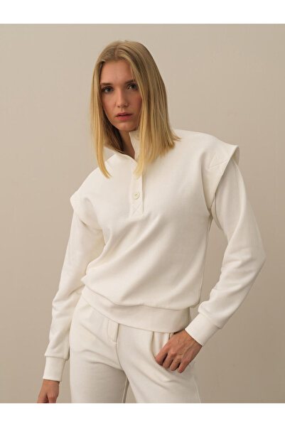 Xint Kadın Ekru Pamuk Dokulu Regular Fit Sweatshirt