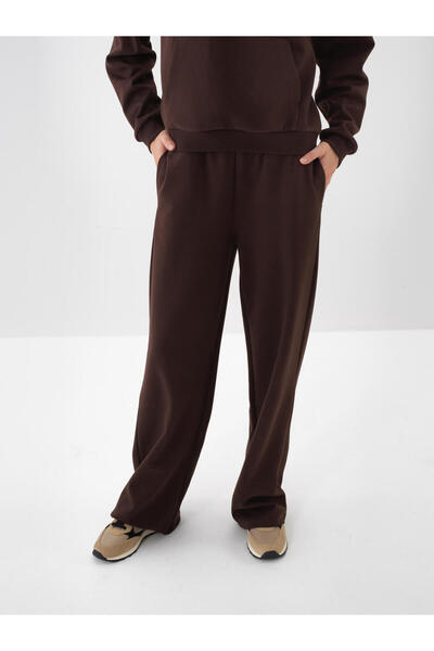 Xint Kadın Kahve Pamuklu Düz Sweat Pantolon
