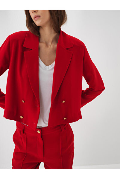 Xint Kadın Kırmızı Düz Düğmeli Ceket