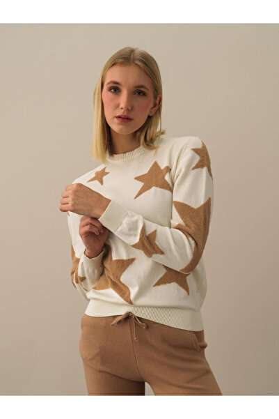 Xint Kadın Kırık Beyaz Pamuk Dokulu Regular Fit Kazak