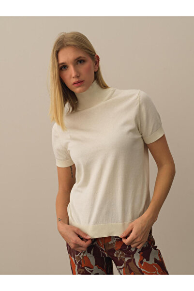 Xint Kadın Kırık Beyaz Pamuk Dokulu Regular Fit Kazak