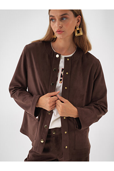 Xint Kadın Kahve Süet Görünümlü Düz Ceket