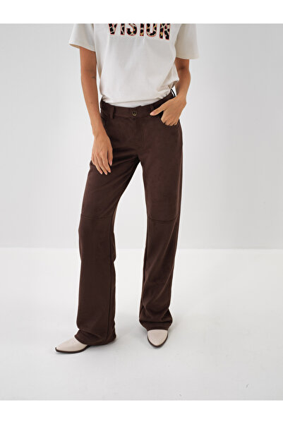 Xint Kadın Kahve Süet Görünümlü Düz Pantolon