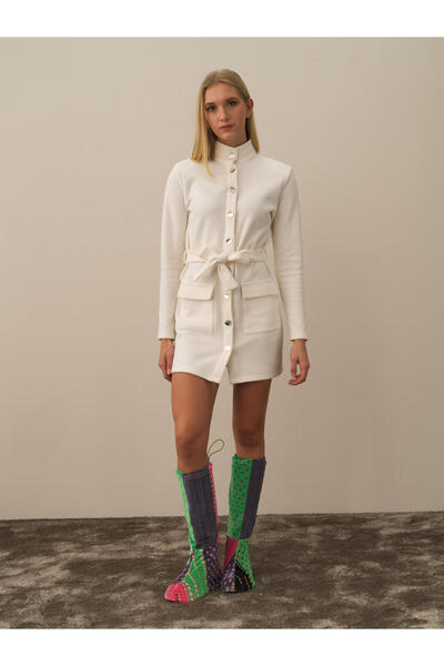 Xint Kadın Ekru Pamuk Dokulu Regular Fit Elbise