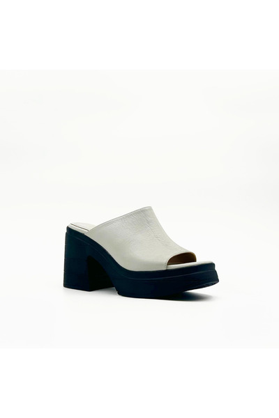 Folle Ice Blue Genuine Leather Platform Heeled Slippers – Stylish Design with 9 cm Height