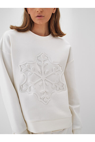 Xint Kadın Ekru Pamuklu Baskılı Sweatshirt