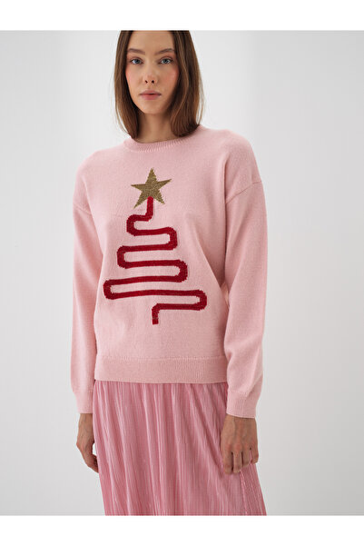 Xint Kadın Pembe Yünlü Desenli Kazak