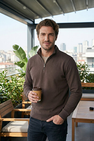 Buratti Cotton Regular Fit Half Zipper Stand Collar Sweat Men's Sweat 5905470