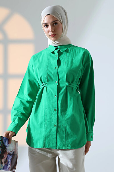 Mihran Butik Cămașă Hijab verde pentru femei, 100% bumbac, țesătură popelin