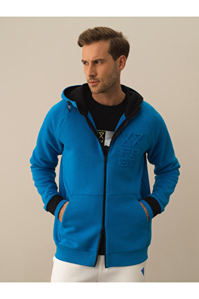 Xint Erkek Mavi Pamuk Dokulu Regular Fit Sweatmont