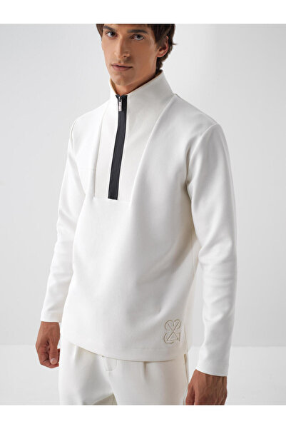 Xint Erkek Ekru Pamuklu Fermuarlı Sweatshirt