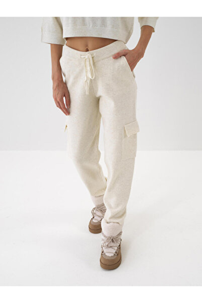 Xint Kadın Ekru Yünlü Kargo Cep Pantolon