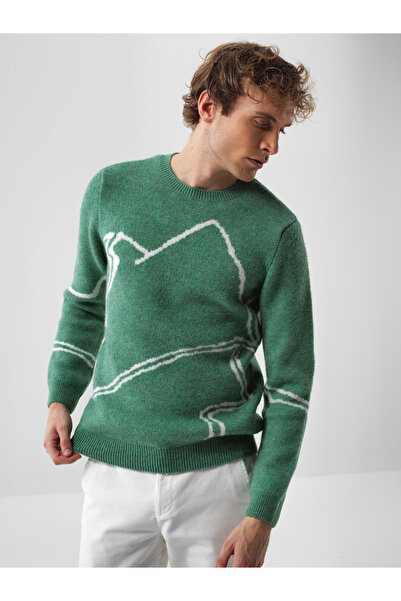 Xint Erkek Yeşil Mohair Desenli Kazak