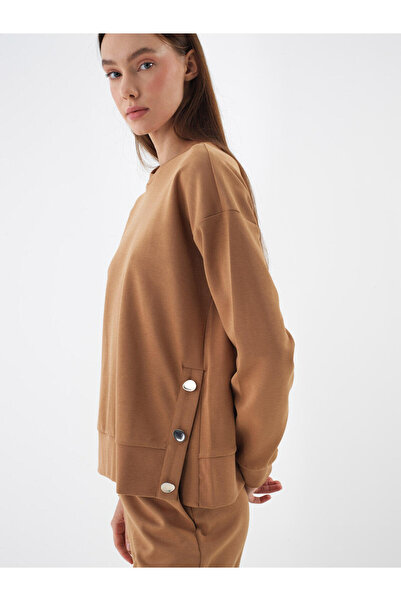 Xint Kadın Camel Pamuk Dokulu Oversize Sweatshirt