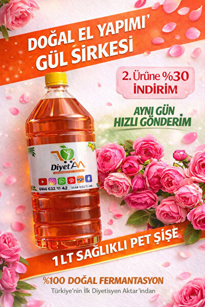 Diyet AVM 1 LT DOĞAL VE ORGANİK FERMANTASYON GÜL SİRKESi 1000ml