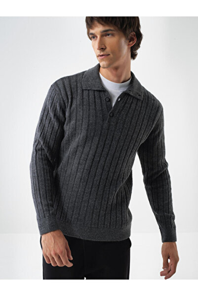 Xint Erkek Antrasit Mohair Polo Yaka Kazak