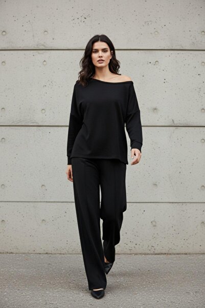 Mossta Bluză fără umăr Pantaloni largi cu șireturi în talie Set din două pies...