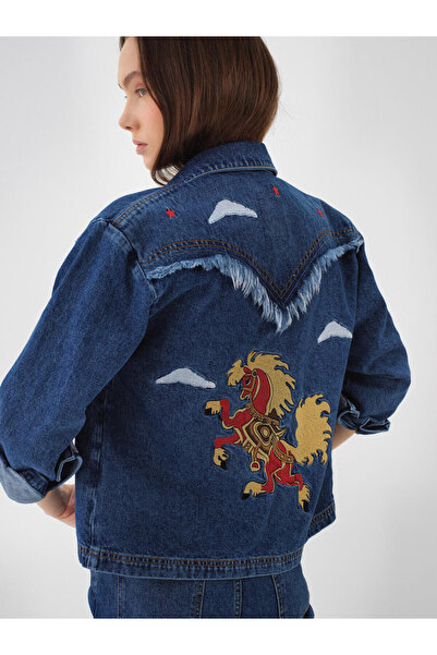 Xint Kadın Mavi Baskılı Denim Ceket