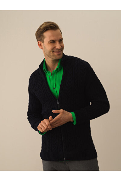 Xint Erkek Lacivert Lüks Pamuk Dokulu Regular Fit Hırka