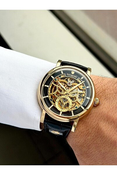 Raymond Rym-4853 Automatic Men's Skeleton Model Wristwatch - Steel Case - Lea...