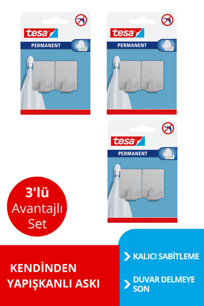 Tesa PERMANENT Askı Metal Dikdörtgen 2 adet X 3 Paket (Toplam 6 askı)