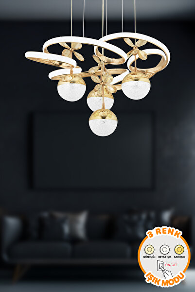 Dekorluna Henry Kumandalı Gold 3 Renk Işık Özellikli Dimmerli Modern Sarkıt L...