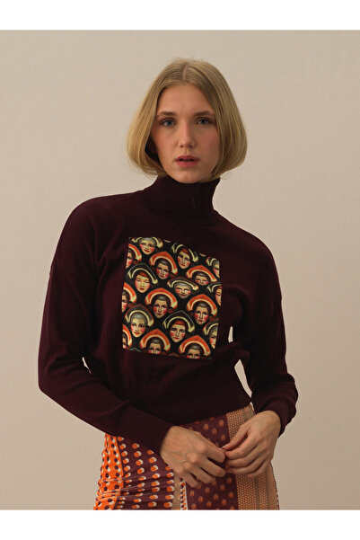 Xint Kadın Bordo Pamuk Dokulu Oversize Kazak