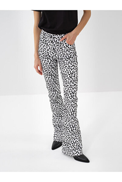 Xint Kadın Siyah Pamuklu Leopar Desenli Pantolon