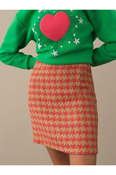 Xint Kadın Pembe Işıltılı Lurex Detaylı Regular Fit Etek