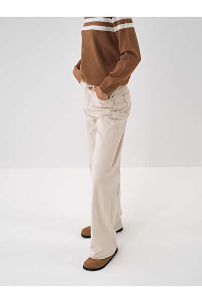 Xint Kadın Ekru %100 Pamuk Düz Pantolon