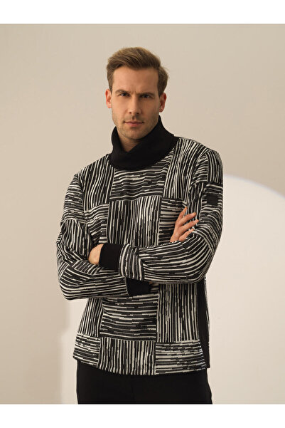 Xint Erkek Siyah Regular Fit Desenli Sweatshirt