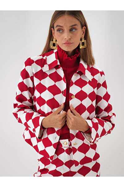 Xint Kadın Kırmızı Baskılı Desenli Ceket