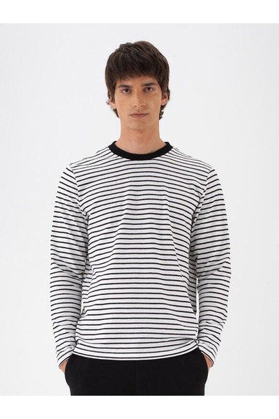 Xint Erkek Siyah %100 Pamuk Çizgili Tişört