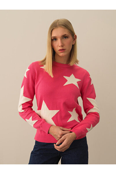 Xint Kadın Pembe Pamuk Dokulu Regular Fit Kazak