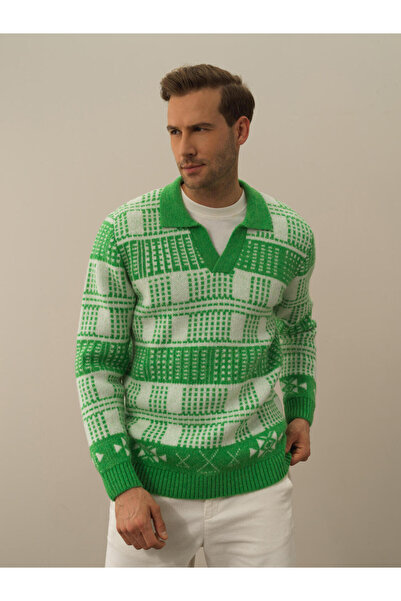 Xint Erkek Yeşil Polo Yaka Regular Fit Kazak
