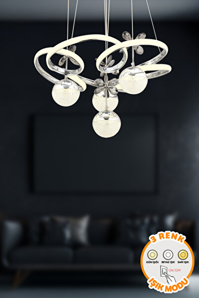 Dekorluna Henry Kumandalı Krom 3 Renk Işık Özellikli Dimmerli Modern Sarkıt L...