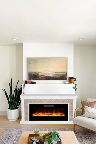 tek tes şömine Dekoratif Taşlı Kasalı Şömine 150 Cm Renkli Elektrikli Isıtıcı...