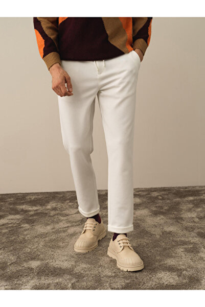 Xint Erkek Ekru Pamuk Dokulu Slim Fit Jogger Pantolon